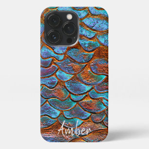 Blue Bronze Copper Metallic Pattern, gepersonalise iPhone 13 Pro Hoesje