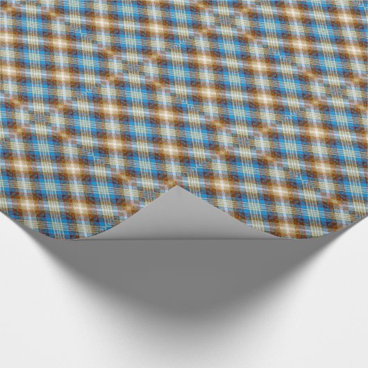 Blue Bronze Rustic Tartan Pset Gingham Pattern Cadeaupapier (Hoek)