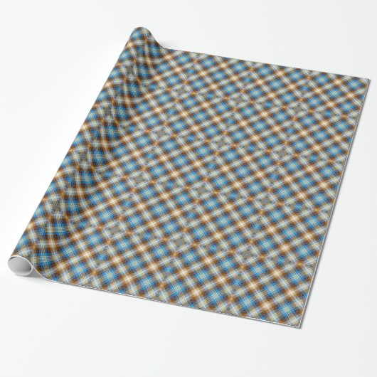 Blue Bronze Rustic Tartan Pset Gingham Pattern Cadeaupapier (Uitgerold)