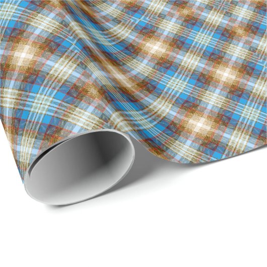 Blue Bronze Rustic Tartan Pset Gingham Pattern Cadeaupapier (Rol Hoek)