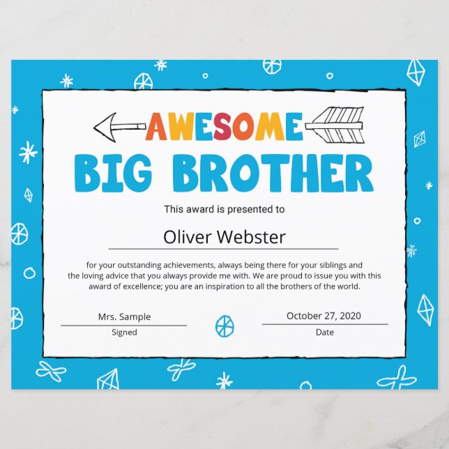 Blue Brother Certificate Big Brother Certificate (Voorkant)