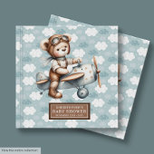 Blue Brown Baby shower Gastboek Teddy Bear Pilot Gastenboek