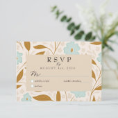 Blue Brown Boho Floral Wedding RSVP Response Card (Staand voorkant)