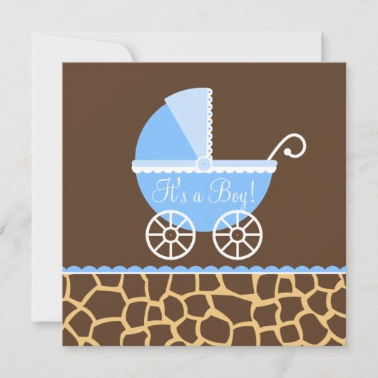 Blue Brown Carriage Giraffe Boy Baby shower Kaart (Voorkant)