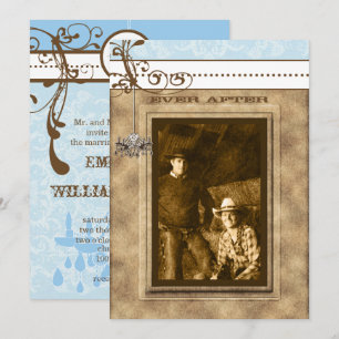 Blue & Brown Chandelier Damask Your Photo Kaart