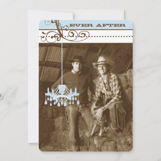 Blue & Brown Chandelier Damask Your Photo Kaart (Voorkant)