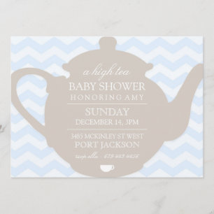 Blue & Brown Chevron High Tea Baby shower Uitnodig Kaart