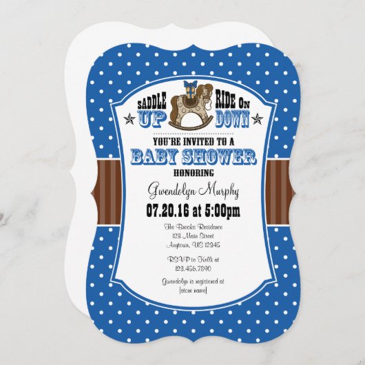 Blue Brown Cowboy Baby shower Invitation Kaart (Voorkant / Achterkant)