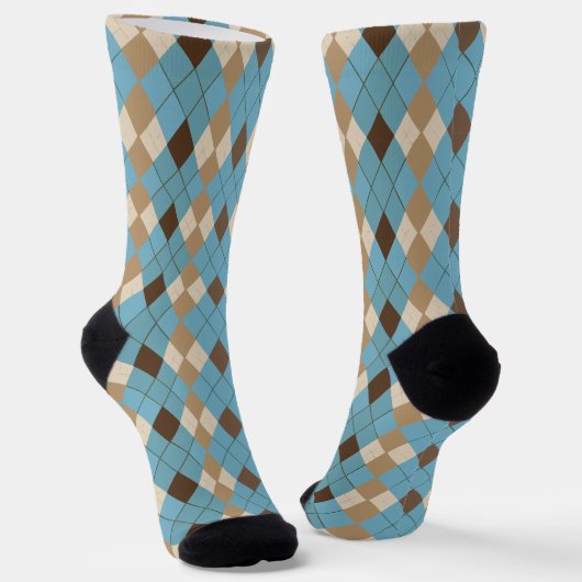 Blue Brown Gingham Pattern Sokken (Gebogen)