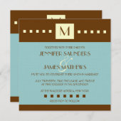 Blue Brown Monogram Art Deco Wedding Uitnodiging (Voorkant / Achterkant)