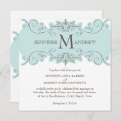 Blue Brown Monogram Wedding Invitations Kaart (Voorkant / Achterkant)