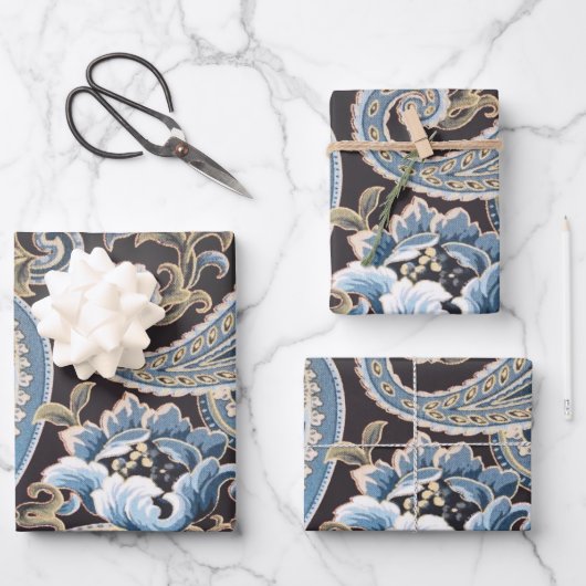 Blue Brown Paisley Inpakpapier Vel (Voorkant)