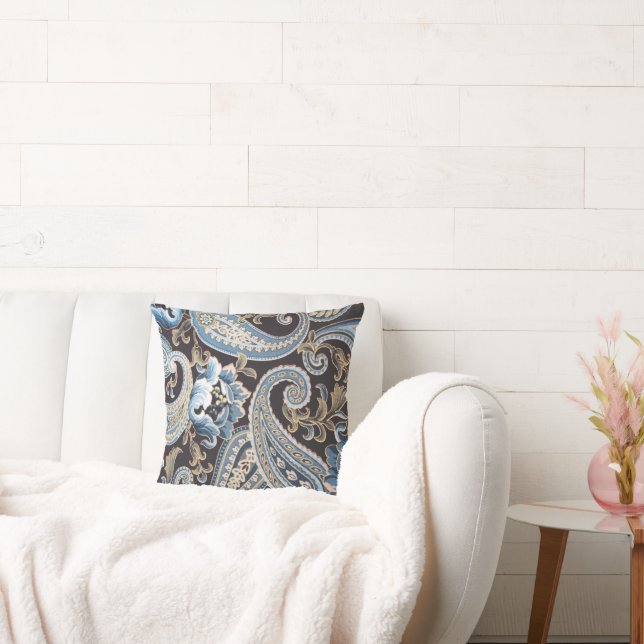 Blue Brown  Paisley Light Kussen (Bank)