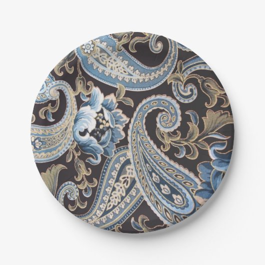 Blue Brown  Paisley Papieren Bordje (Voorkant)