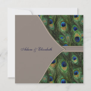 Blue Brown Peacock Wedding Invitations Kaart
