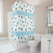 Blue Brown Polka Dots Bathroom Douchegordijn (In situ)