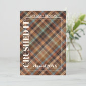 Blue Brown Tartan Pset Afstuderen Aankondiging (Staand voorkant)
