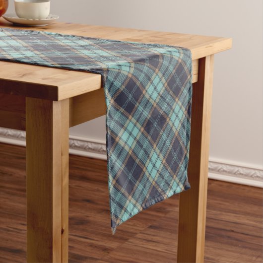 Blue Brown Tartan Pset Rustic Argyle Pattern Lange Tafelloper (Voorbeeld)
