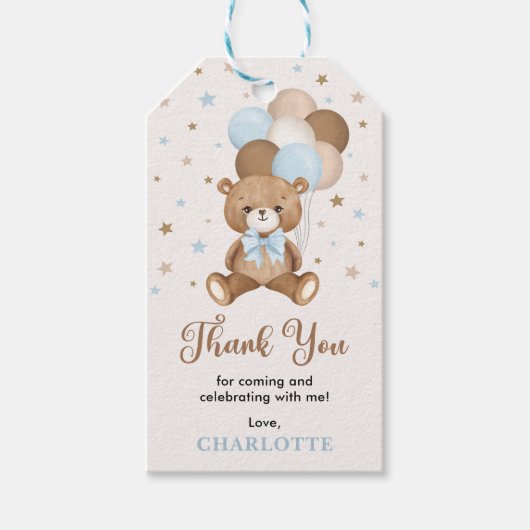 Blue Brown Teddy Bear Baby shower Dank je wel Cadeaulabel (Voorkant)