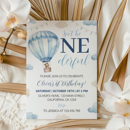 Blue Brown Teddy Bear Boy Invitation Anniversaire