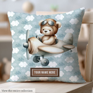 Blue Brown Teddy Pilote Coussin Custom Baby Boy Ca