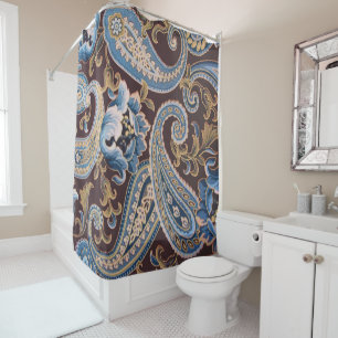 Blue Brown Vintage Paisley Nouveau rideau de douch