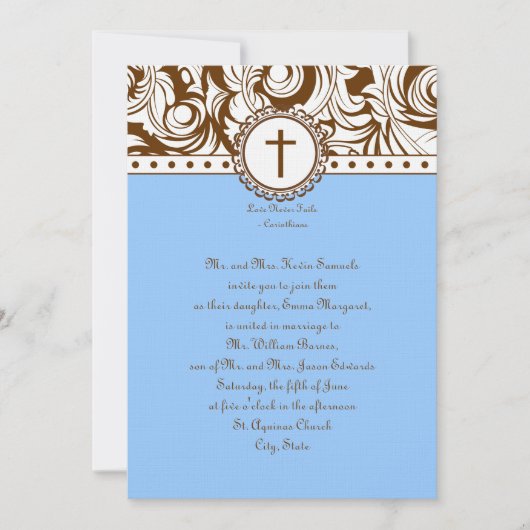 Blue Brown Vintage Wedding Invitation Kaart (Voorkant)