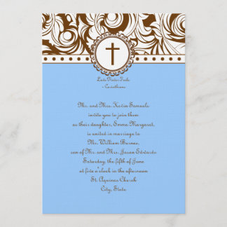 Blue Brown Vintage Wedding Invitation Kaart