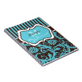 Blue Brown White Striped Damask Journal Notitieboe Notitieboek (Rechterzijde)