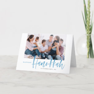 Blue Brush Lettering Happiest Hanukkah Foto Feestdagen Kaart