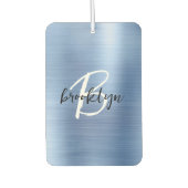 Blue Brushed Metal Black White Script Monogram  Luchtverfrisser (Voorkant)