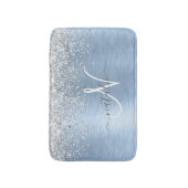Blue Brushed Metal Silver Glitter Monogram Name Badmat (Voorkant Verticaal)