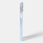 Blue Brushed Metal Silver Glitter Monogram Name Case-Mate iPhone Case (Achterkant / Rechts)