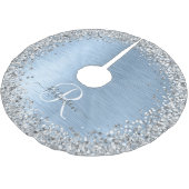 Blue Brushed Metal Silver Glitter Monogram Name Kerstboom Rok (Gekanteld)