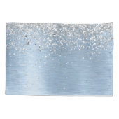 Blue Brushed Metal Silver Glitter Monogram Name Kussensloop (Achterkant)