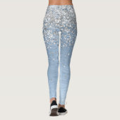 Blue Brushed Metal Silver Glitter Monogram Name Leggings (Achterkant)