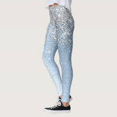 Blue Brushed Metal Silver Glitter Monogram Name Leggings (Links)