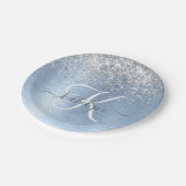 Blue Brushed Metal Silver Glitter Monogram Name Papieren Bordje (Gekanteld)