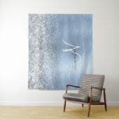 Blue Brushed Metal Silver Glitter Monogram Name Wandkleed (In situ)