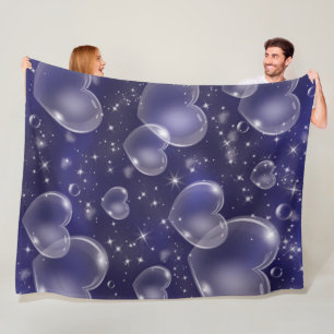 Blue Bubble Hearts Cute Girly 90's Style Fleece Deken