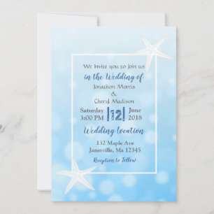 Blue Bubbles Starfish Plage Mariage Invitations