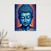 Blue Buddha Modern Abstract Pixel Art Poster (Keuken)