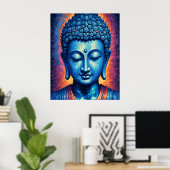 Blue Buddha Modern Abstract Pixel Art Poster (Thuiskantoor)
