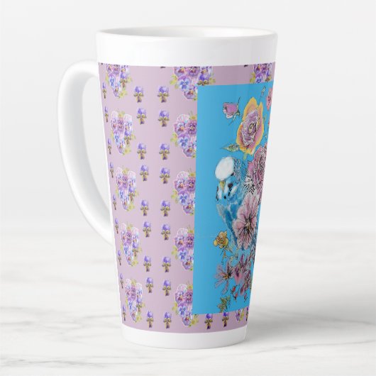 Blue Budgie Aquarelle florale Dames Latte Mug (Angle gauche)