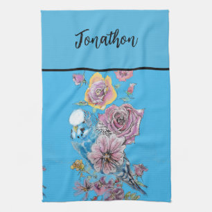 Blue Budgie Art Waterverf Birds Apron Theedoek