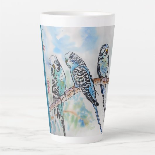 Blue Budgie Budgies Parrots Husbands Mens Name Latte Mok (Voorkant)