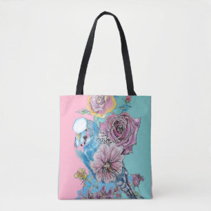 Blue Budgie Budgies Rose Sac fourre-tout floral