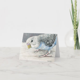 Blue Budgie Paraket Art Note Card Kaart