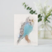 Blue Budgie Portrait Briefkaart (Staand voorkant)