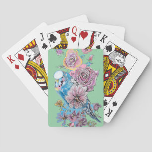 Blue Budgie Red Rose Flower Spelen GreenCards Set Pokerkaarten